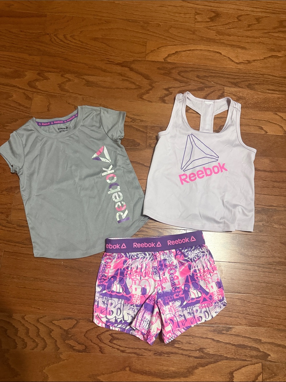 Reebok Girls 3-Piece Active Set - Gray, White, Pink, Purple